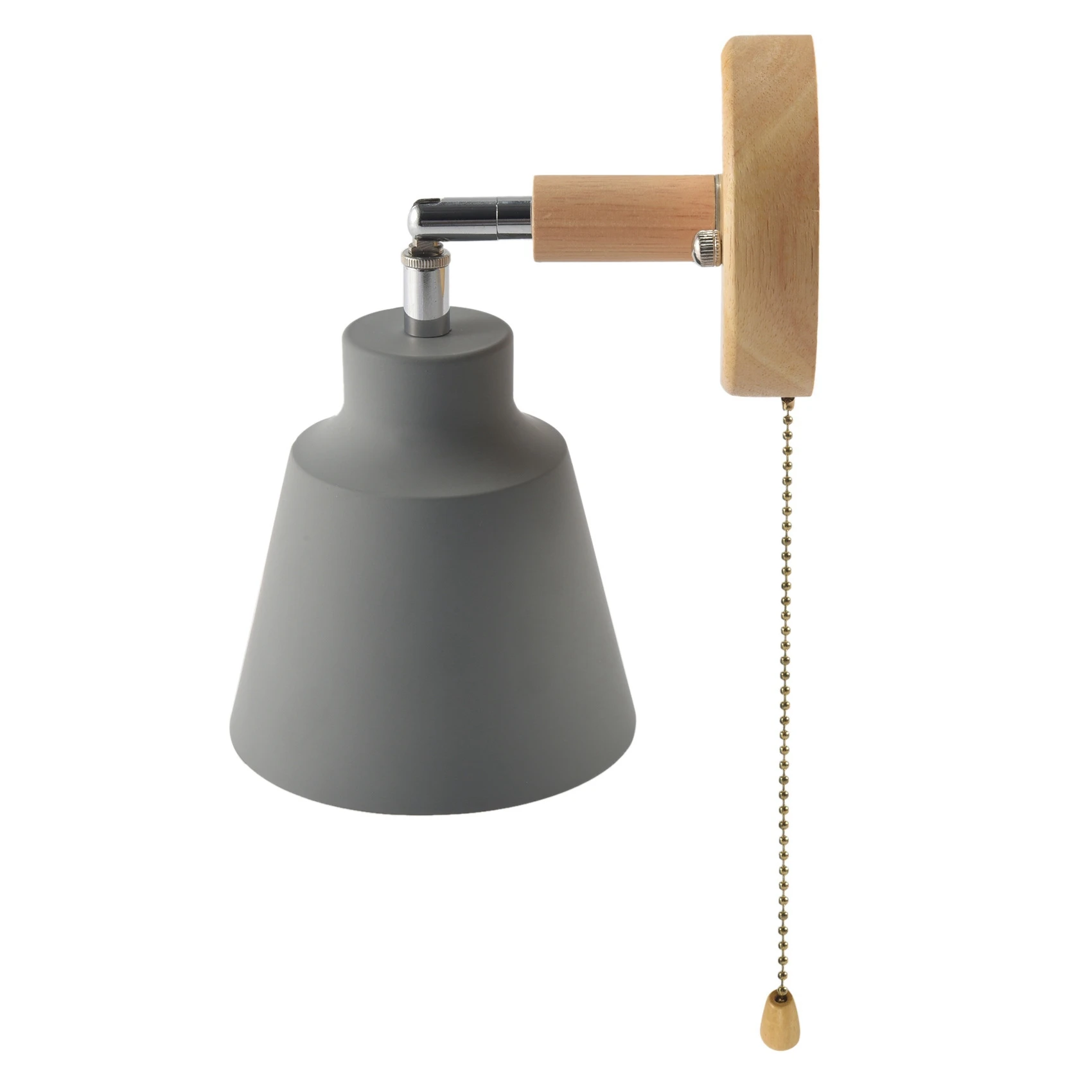 

Скандинавская деревянная настенная лампа, прикроватный светильник, настенное освещение, для спальни, коридора, с переключателем на молнии, Свободно вращается (серый)