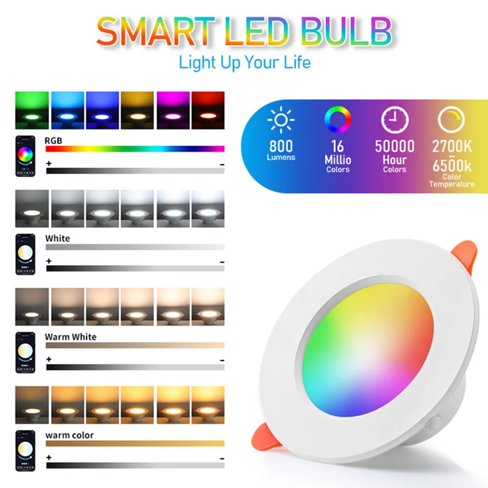 

Tuya RGB LED Bulb Dimmable Downlight Spotlight Bluetooth Lamp 10W 85-265V APP Control RGBCW Atmosphere Decor Night Light