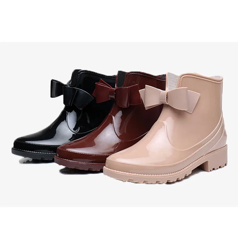 New Fashion Rainy Shoes Women Comfort Waterproof Anti-skid Water Shoes Nature Rubber Cute Butterfly Low Middle Rainy Boots Girls
