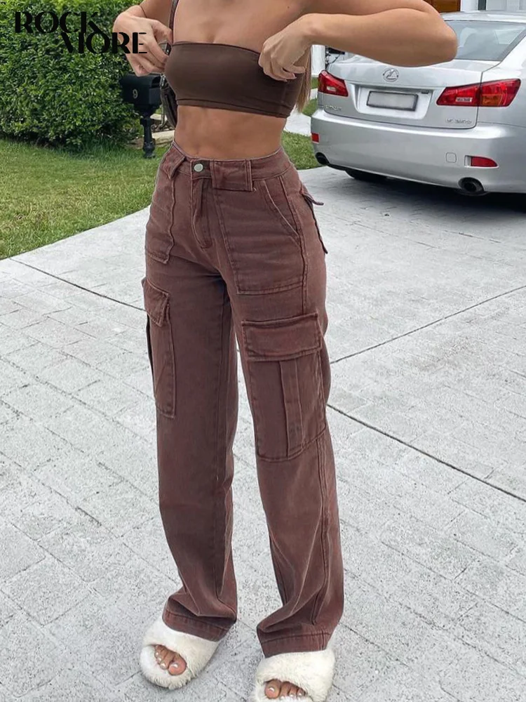 

Женские винтажные мешковатые джинсы, коричневые прямые джинсовые брюки-карго в уличном стиле 90-х годов с широкими штанинами и заниженной та...