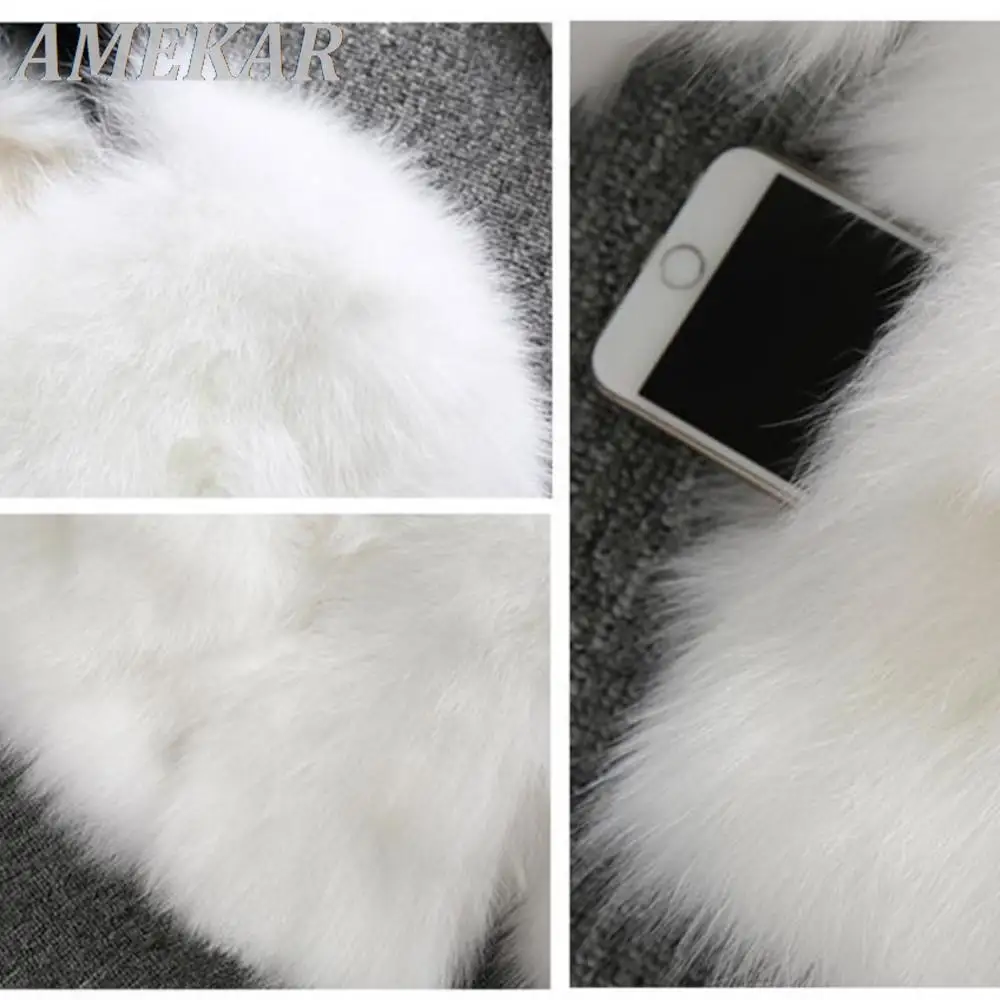 Women's Soft Real Fur Coat Jacket Winter Fluffy Waistcoat Outerwear Girl Lady Luxury Elegant Winter Warm Casual Solid Fur Coat