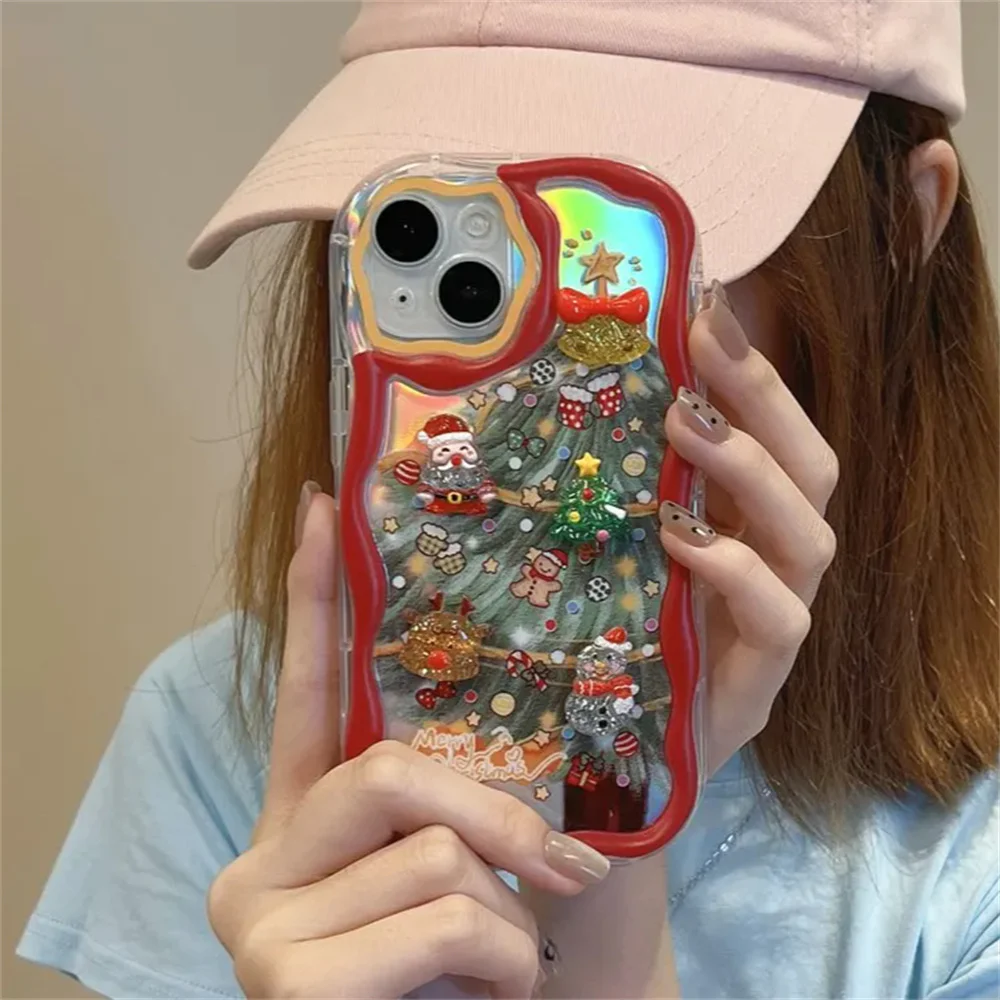 Moskado Cartoon 3D Санта-Клаус Лось Снеговик Рождественская елка Лазерный чехол для iPhone 15