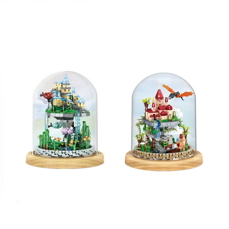 

MOC City Architecture Castle In the Clouds Mini Bricks Building Blocks Street View Princess With Dust Cover Toys For Girls Gifts