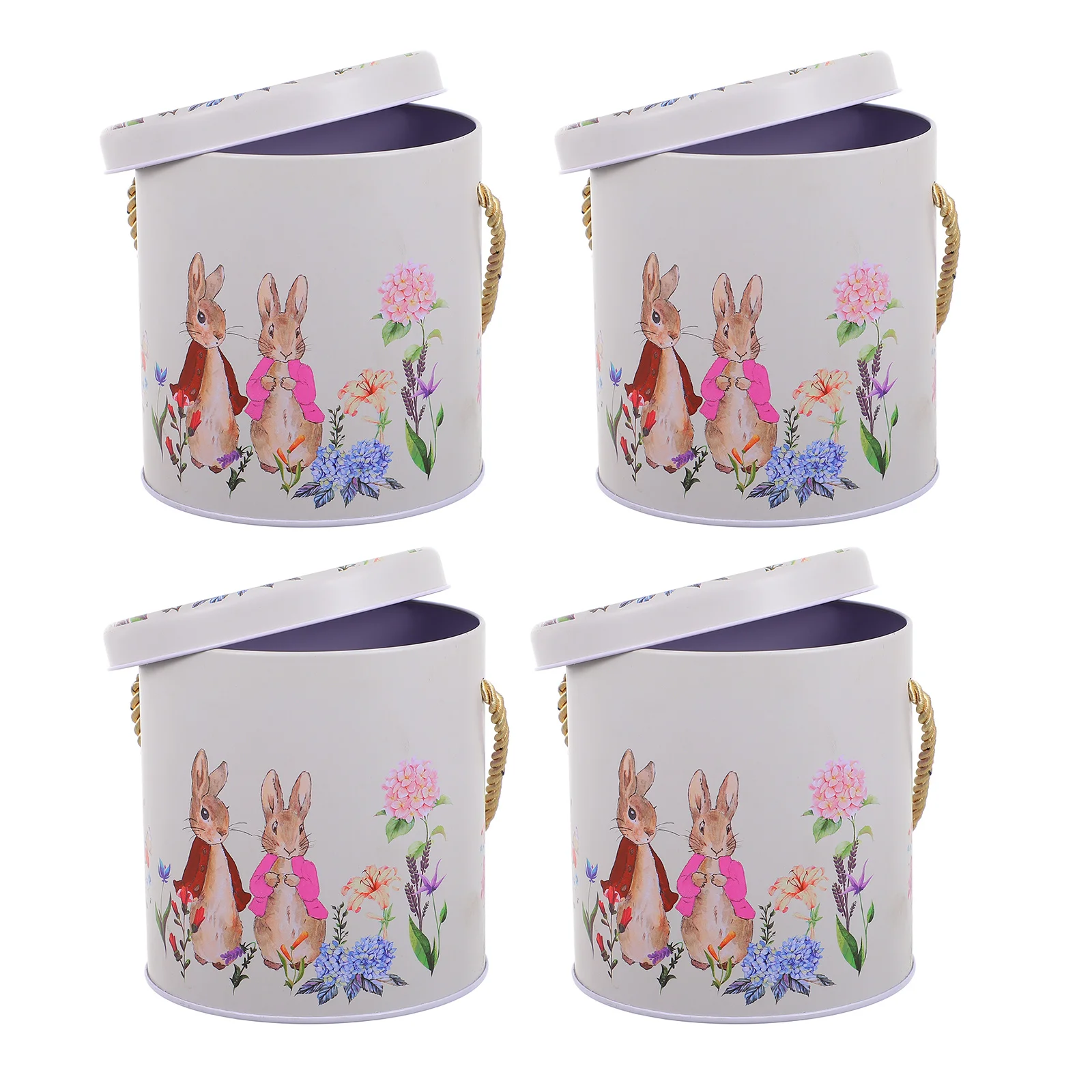 

4 Candy Box Eggs Bunny Rabbit Candy Container Favor Box Gift Tinplate Empty Treat Box