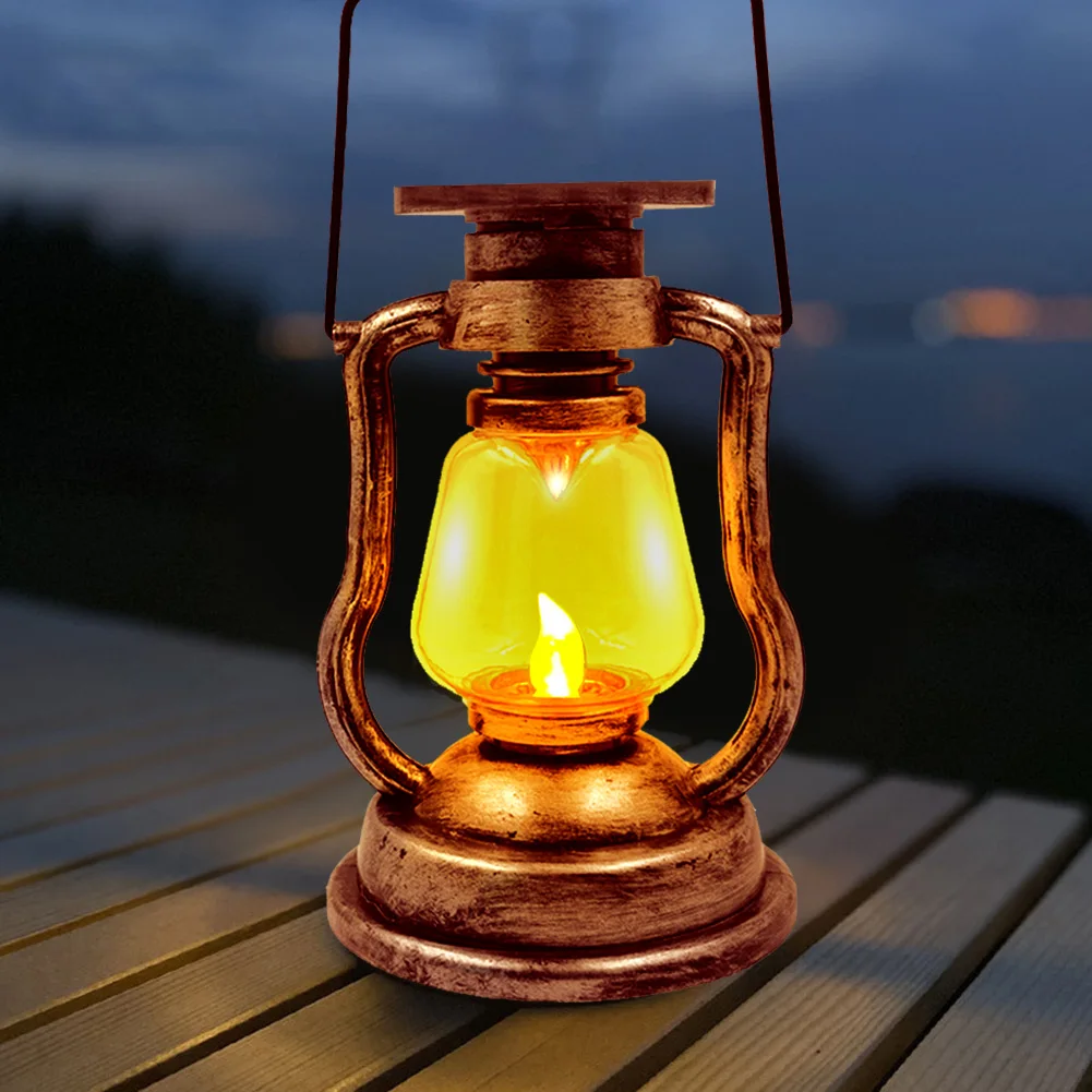 

1pc LED Solar Light Retro Kerosene Lamp Outdoor Portable Hanging Lantern Camping Candle Sunlight Courtyard Garden Decor