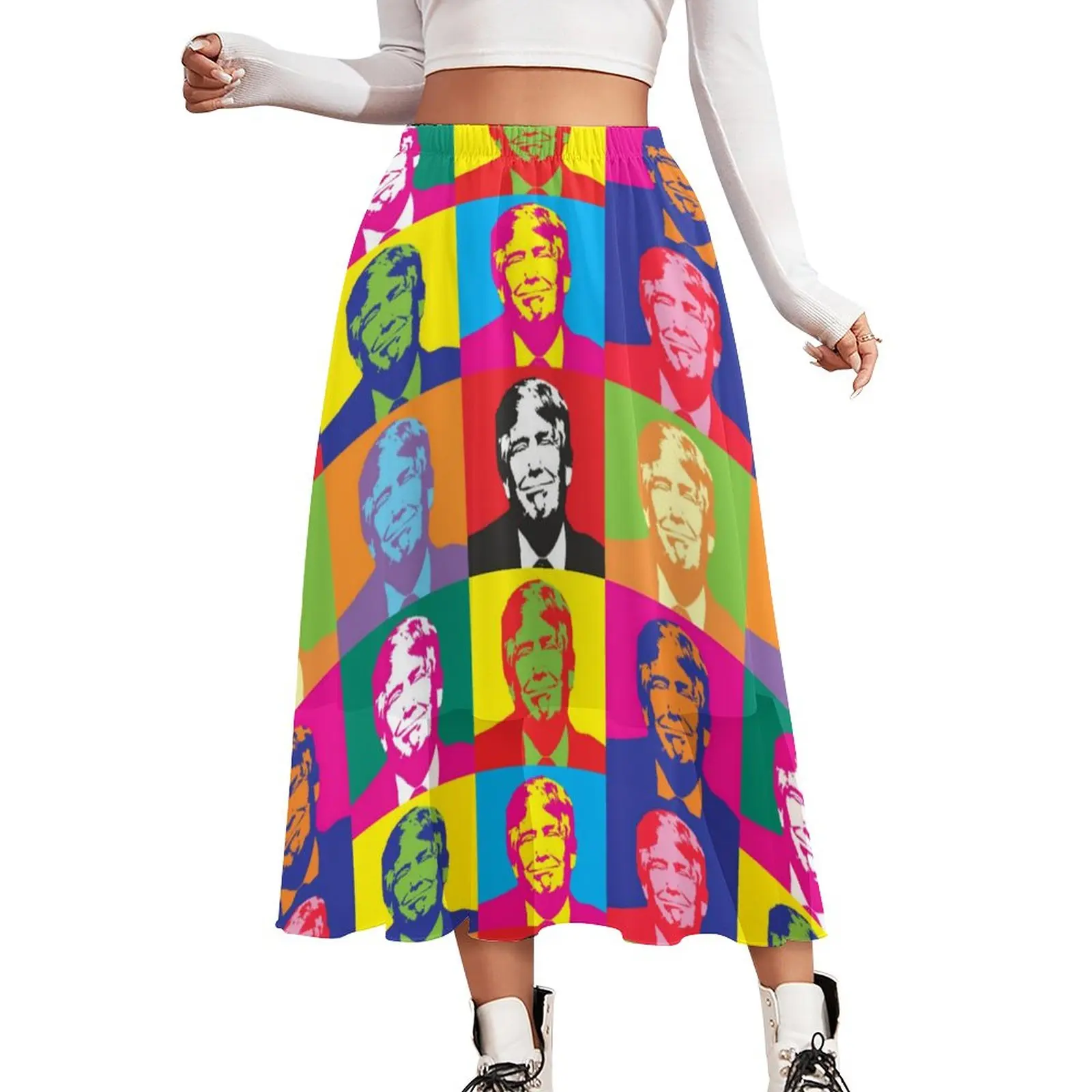 

Pop Art Skirt Women Tack Donald Trump Meme Cute Long Skirts Graphic High Waist Street Style A-line Skirt Big Size