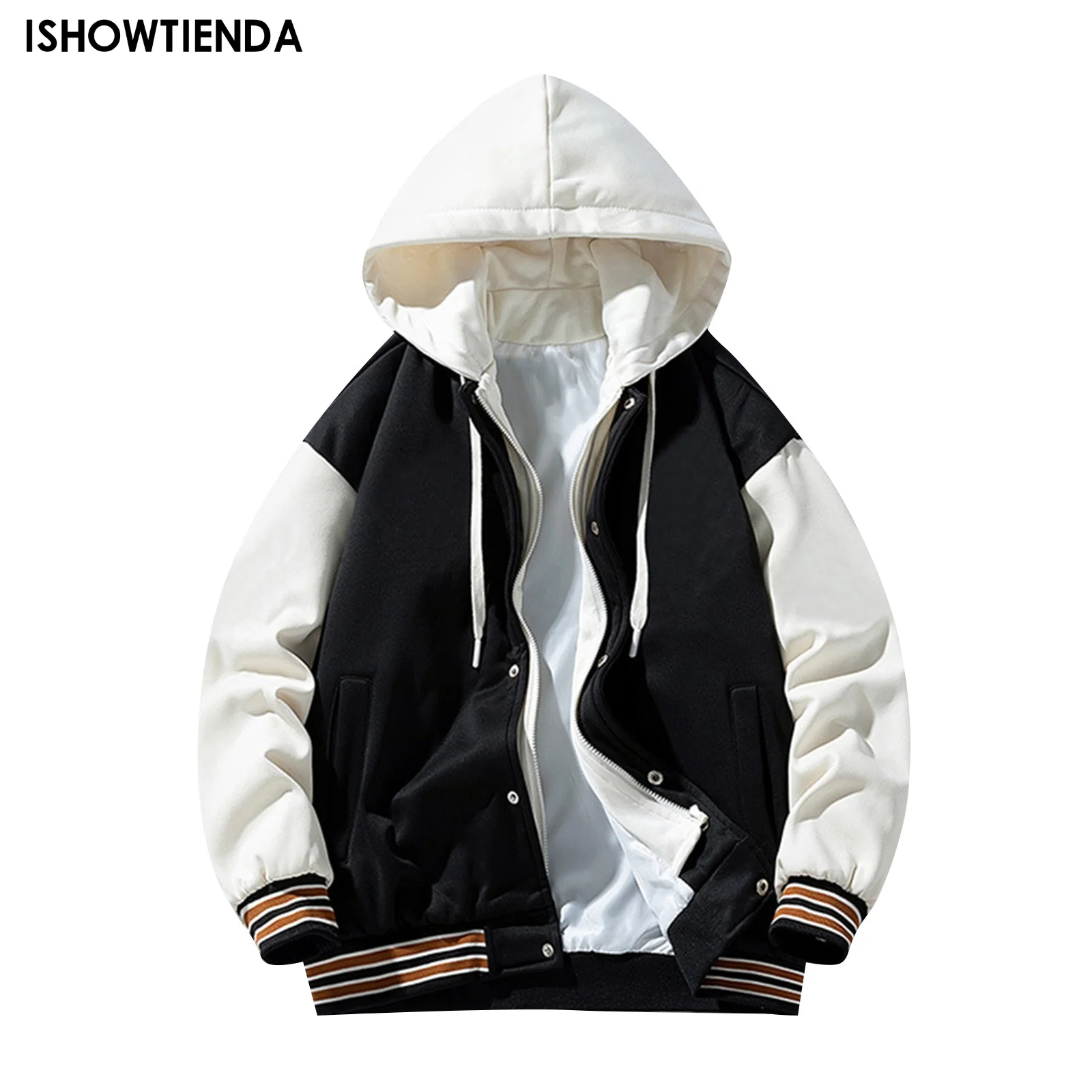 

Casual Men Jackets Coats Winter Thin Warm Zipper Hooded Jackets Fake Two Pieces Sports Sweatshirt Men's Clothing Dispel Cold