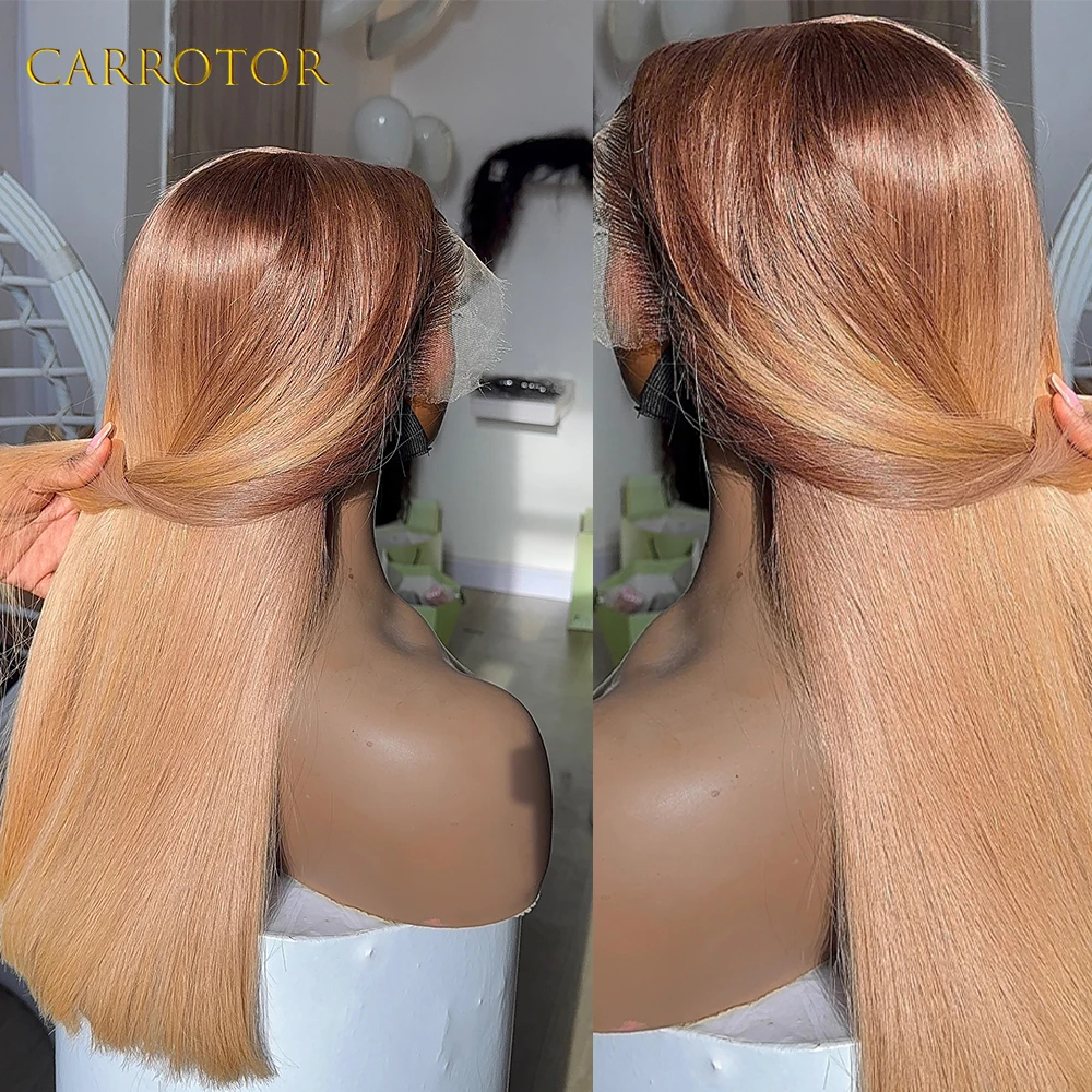 Фото Парик из натуральных волос 4/27 Honey Blonde, прямой, с прозрачной кружевной передней частью 13x4, 250% плотность, без клея, предварительно прорезанный, для женщин №4
