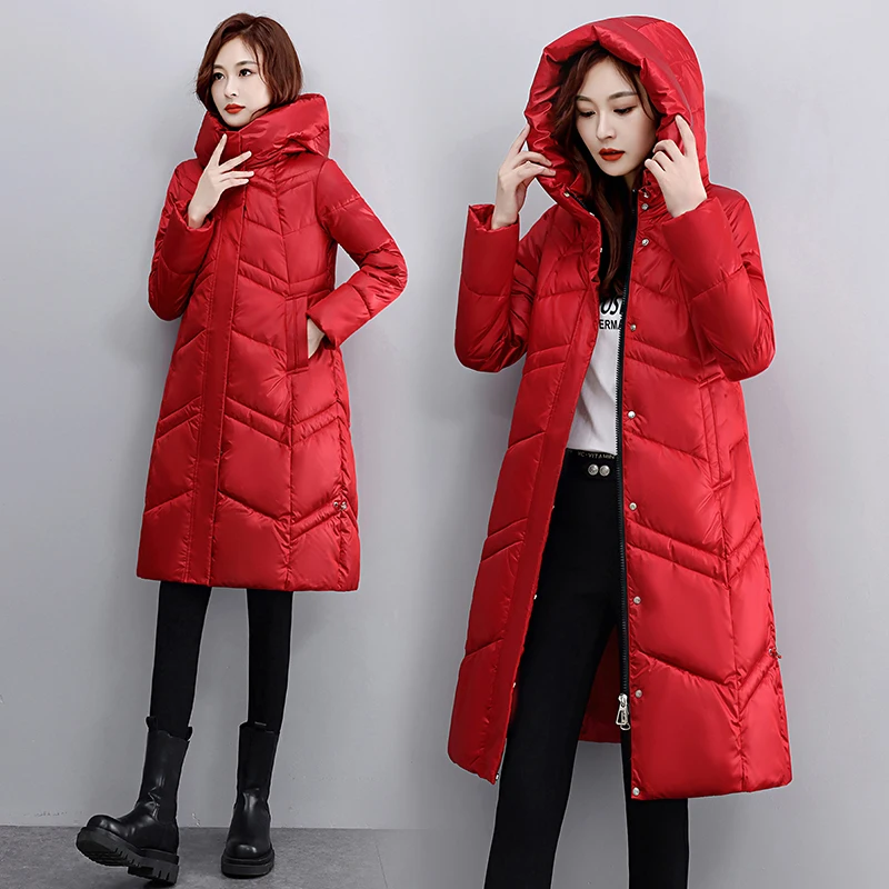 New Winter Parkas Hooded Down Cotton Women Jacket Windproof Glossy Thick Warm Cotton Padded Coat Female Long Snow Overcoat