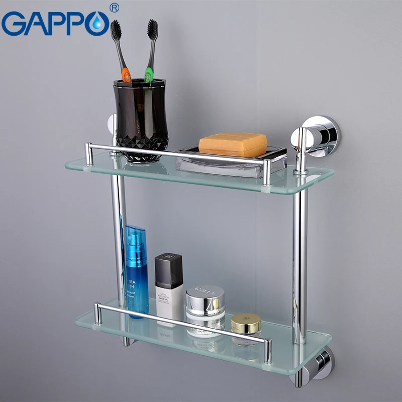 

GAPPO Bathroom Shelves Wall Mounted Double Layer Shelf Washroom Toilet Glass Zinc-Alloy Storage Rack Bathroom Accessories