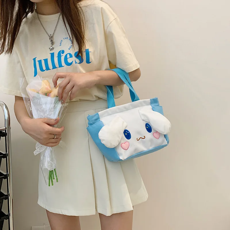 

Kawaii Sanrio Cinnamoroll My Melody Student Canvas Lunch Bag Strawberry Bear Cartoon Lightweight Handbag Mom Bag Canvas Bag