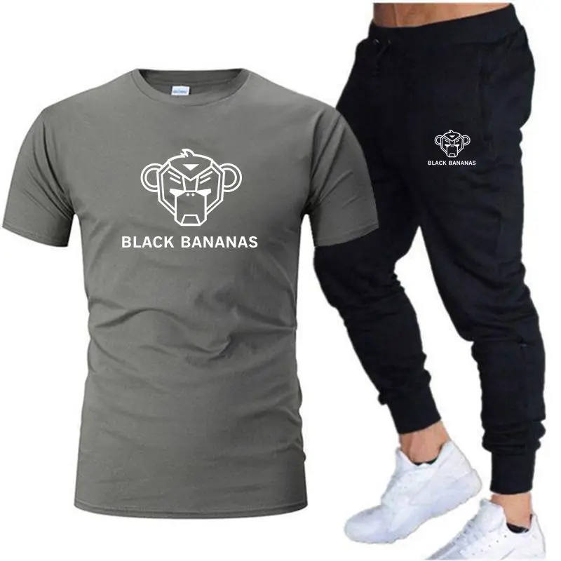Summer Casual Men's T-shirt + Pants Suit Brand Short Sleeve Set Luxury Printed Cotton Shirts Jogging Sweatpants Male Sportswear