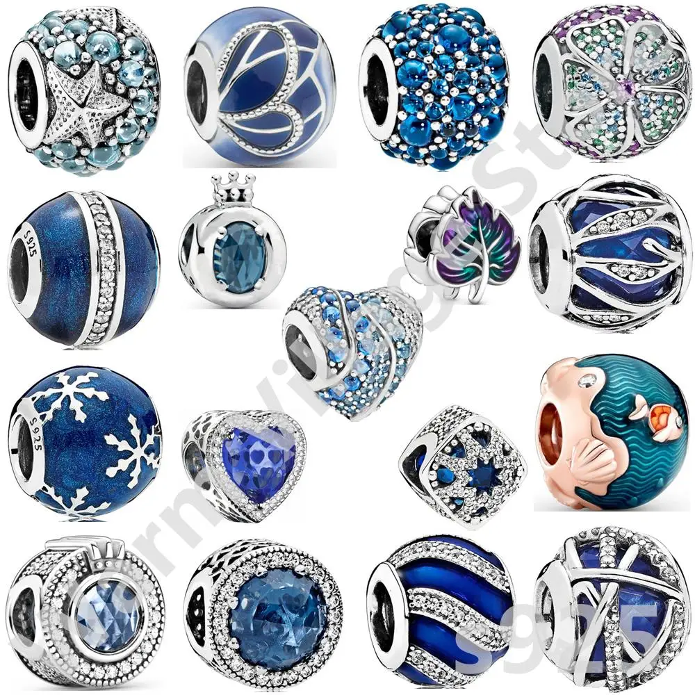 

925 sterling silver ladies charm shiny blue corolla charm compatible with original charm bracelet jewelry crafts