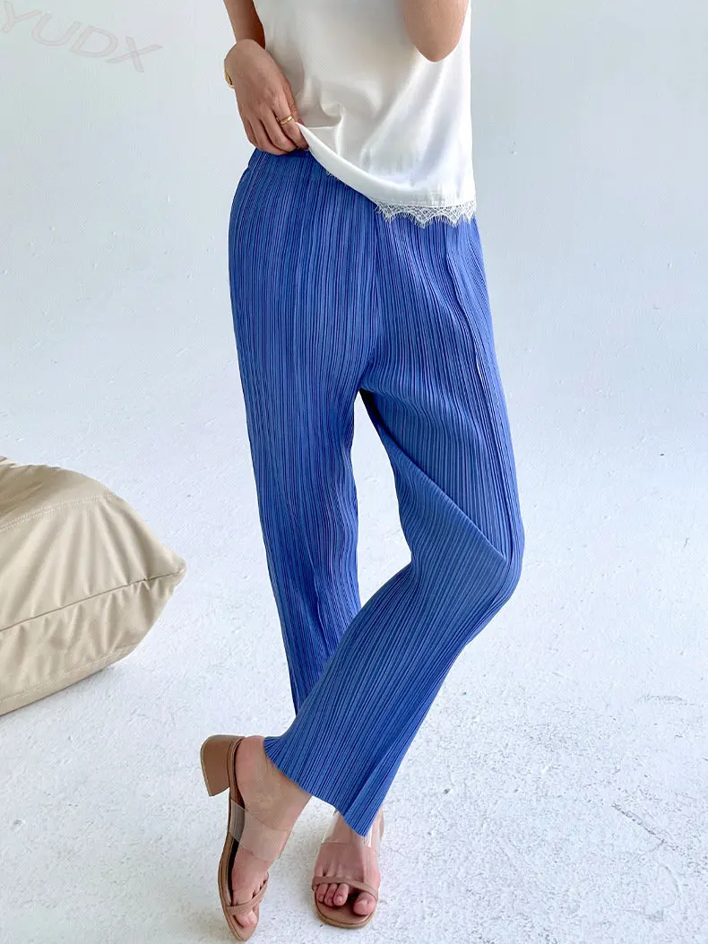 Miyake Pleated 2023 Spring Summer New Simple Fashion Slim Straight Women's Fashion Temperament Hundred with Thin Casual Pants