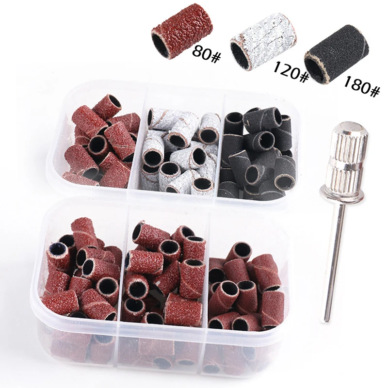 

60-75Pcs/Box Sanding Cap Bands 180/120/80 Grit Nail Drill Grinding Bit Files