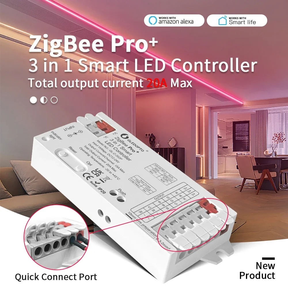 GLEDOPTO ZigBee 3 0 Pro + в 1 цветовая температура 20 А Макс. управление голосом через