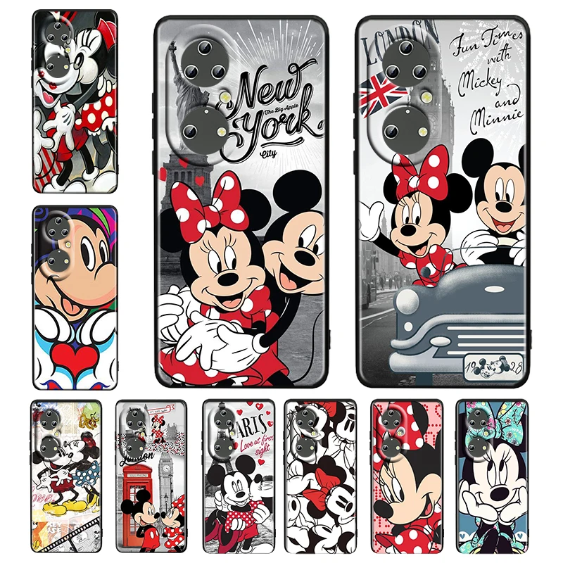 

Cute Mickey Mouse Anime Black Phone Case For Huawei P50 P20 P30 P40 5G P10 Pro Lite E Plus P9 Lite Mini Silicone Soft Cover Capa