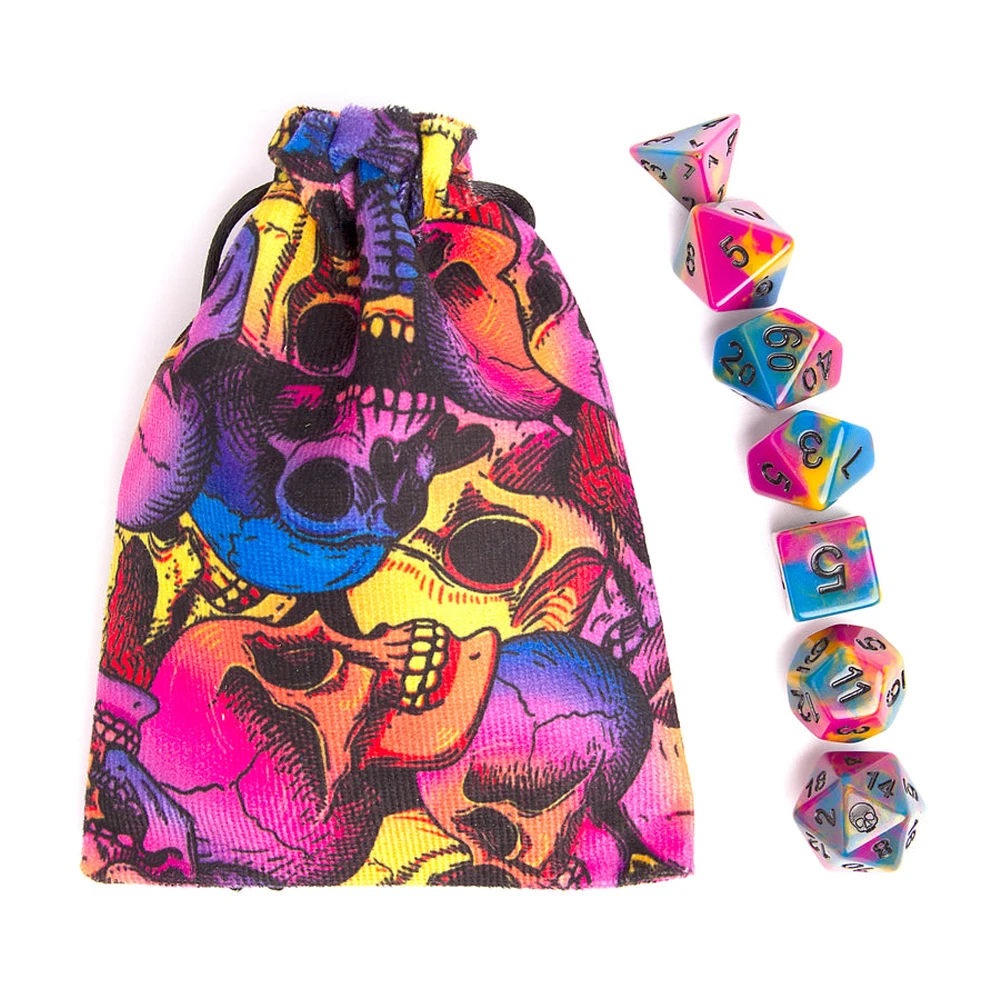 Набор радужных искусств и бархатная сумка с логотипом черепа на D20 шнурке для