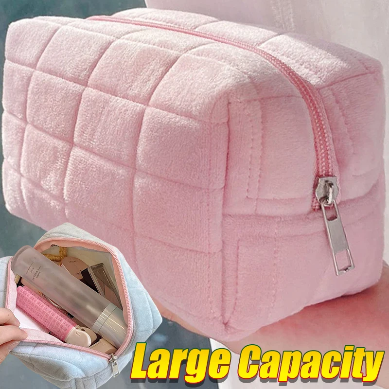 

Soft Fur Makeup Bag for Women Zipper Large Solid Color Cosmetic Bag Travel Make Up Toiletry Bag Washing Pouch Plush Pen Pouch