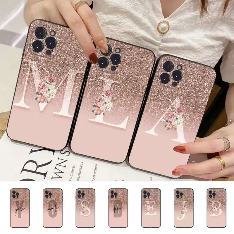 

Letter Pink Shiny Phone Case for iPhone 11 12 13 mini pro XS MAX 8 7 6 6S Plus X 5S SE 2020 XR case