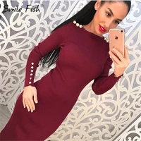 fashion autumn winter women dress package hip long sleeve knitted dress o neck sexy bodycon dresses midi party robe femme gv420