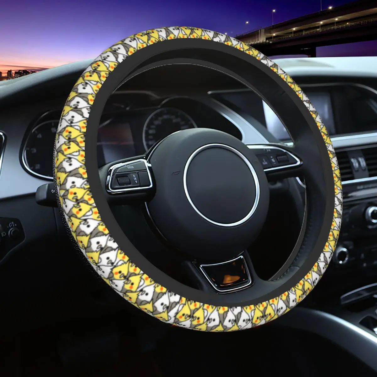 

37-38 Steering Wheel Covers Cockatiel Parrots Pattern Universal Animal Bird Car-styling Fashion Car Accessories