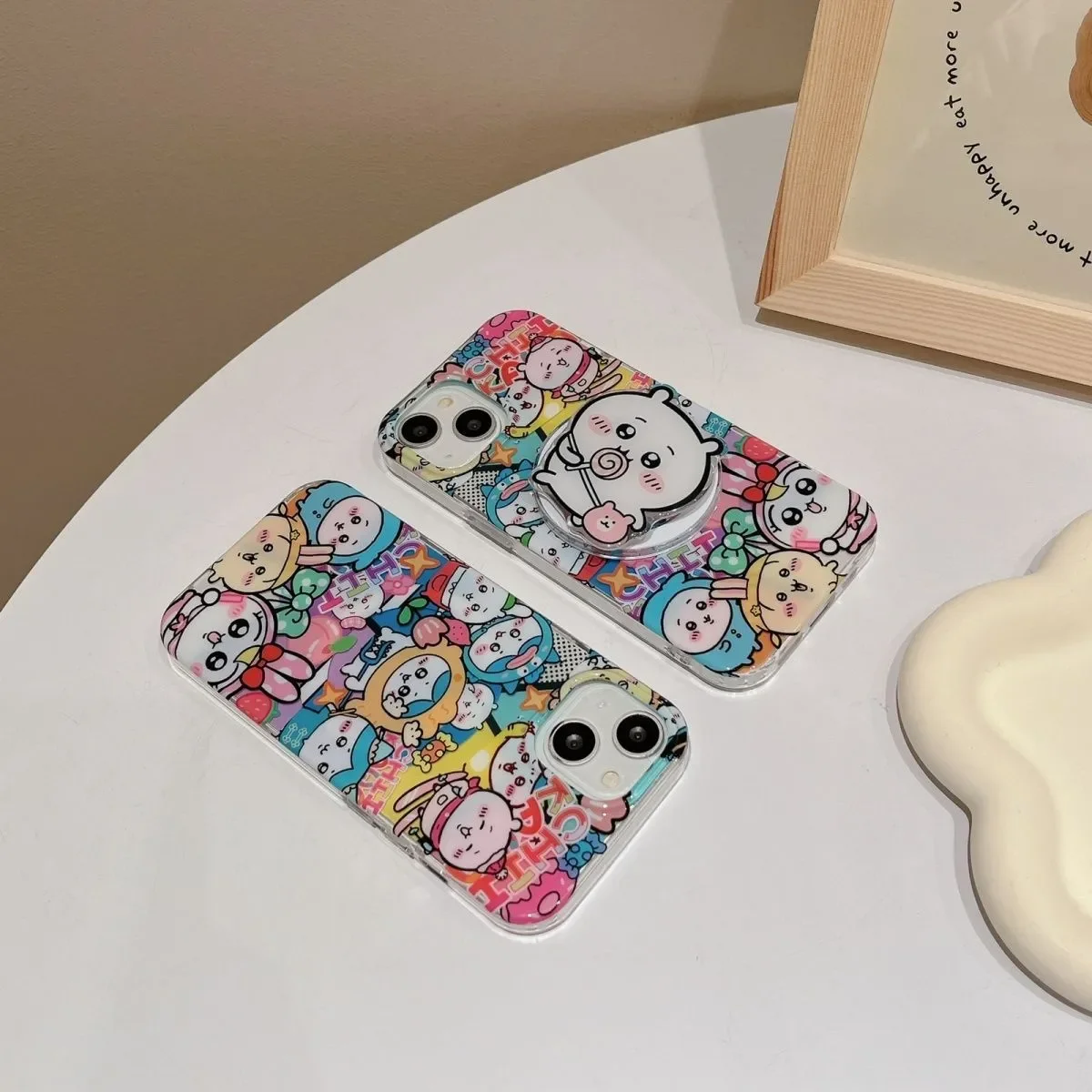 Полноэкранный чехол Chiikawa с цветным кавайным милым ремешком для iPhone 16 15 14 12 13 11 Pro Max
