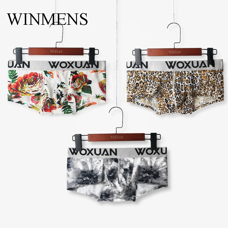 

3 Pcs/Lot Men's Boxer Panties Sexy Leopard Gay Pouch Shorts Underwear Low Rise Breathable Sissy Erotic Trunks Lingerie