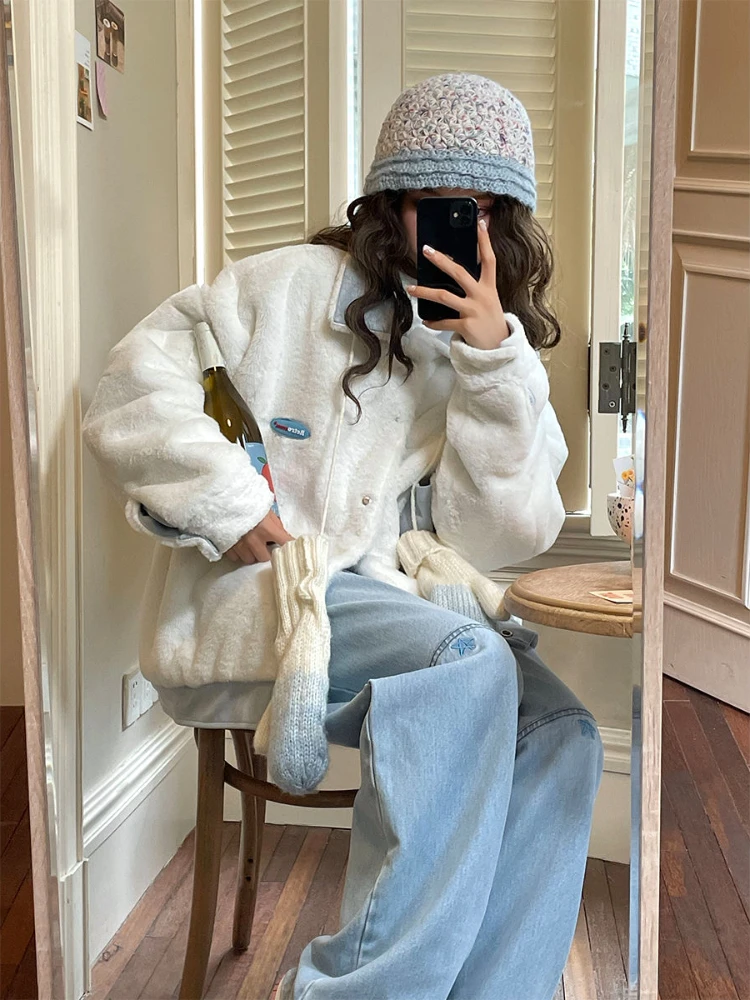 HOUZHOU Kawaii Blue Jeans Women Baggy Casual High Waist Cute Star Embroidery Jeans Wide Leg Denim Trousers Japanese Preppy Style