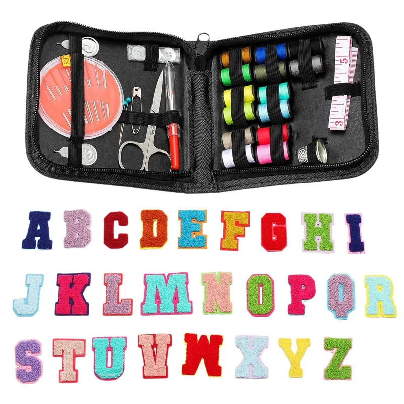 

Sewing Kit With 26 Piece Alphabet Iron On Patches, A-Z Letter Embroidery Patches For Decorate Repair Hats Shirts Bags