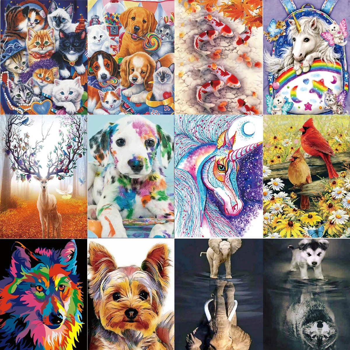 

5D DIY Diamond Painting Handmade Diamond Sika Deer Elephant Wolf Cat Dog Unicorn Bird Fish Mosaic Diamond Painting
