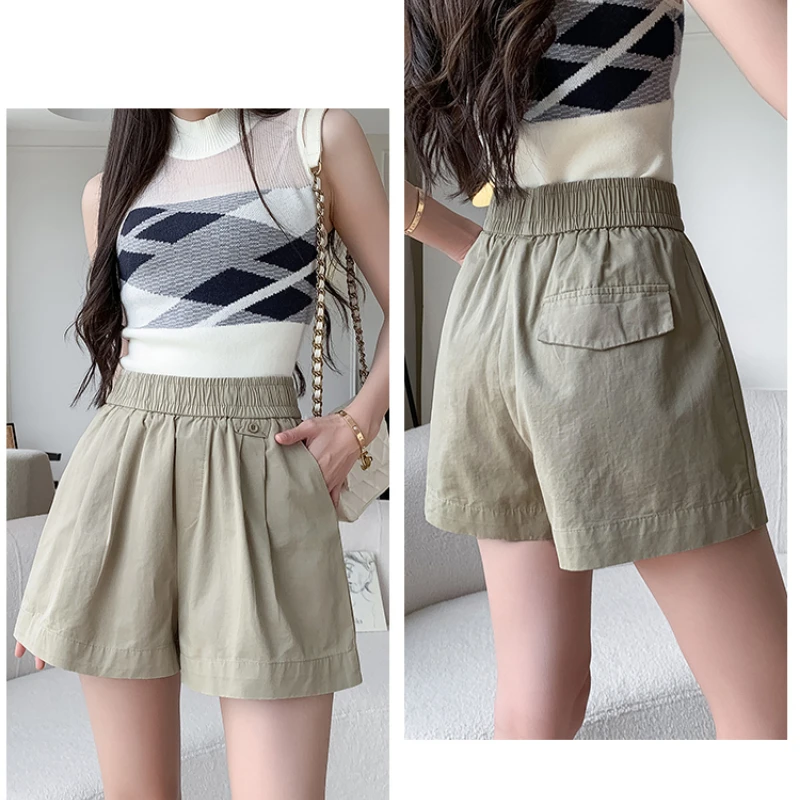 Korean Fashion Shorts Women Wide Leg Shorts Female Elastic Waist Casual Shorts Summer Women Clothing High Waisted Womens Shorts