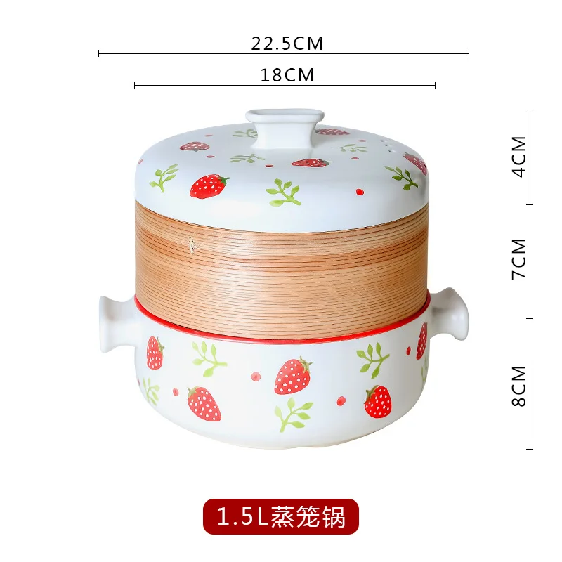 Hand Painted Casserole Hotel Commercial Open Fire High Temperature Resistant Household Ceramic Double Layer Small Steamer images - 6