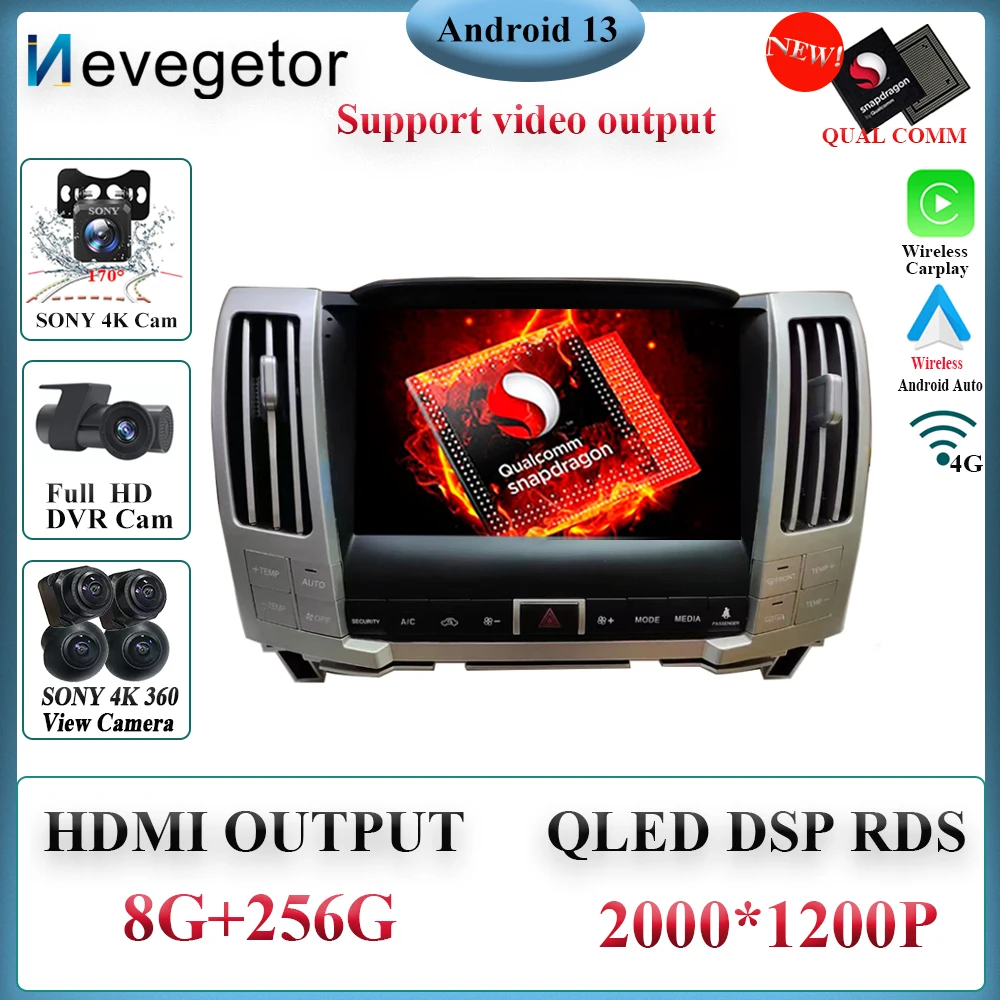 

Android 13 Qualcomm Snapdrag для Lexus RX300 RX330 RX400 2004 -2007 автомобильное радио Мультимедиа система Carplay навигация GPS стерео BT