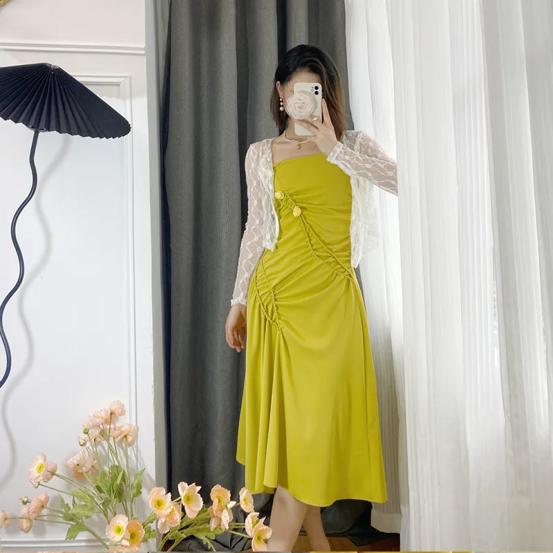 

Women's Summer 2022 New Spaghetti Strap Midi Dress Sleeveless Sexy Cute Elegant A-Line Fashion Style Dresses for Women Party