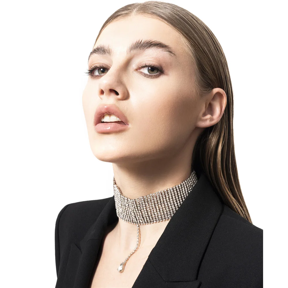 

Shiny Choker Necklaces Gorgeous Rhinestone Crystal Drop Pendant Necklace Women Dance Party Girls Jewelry Wholesale