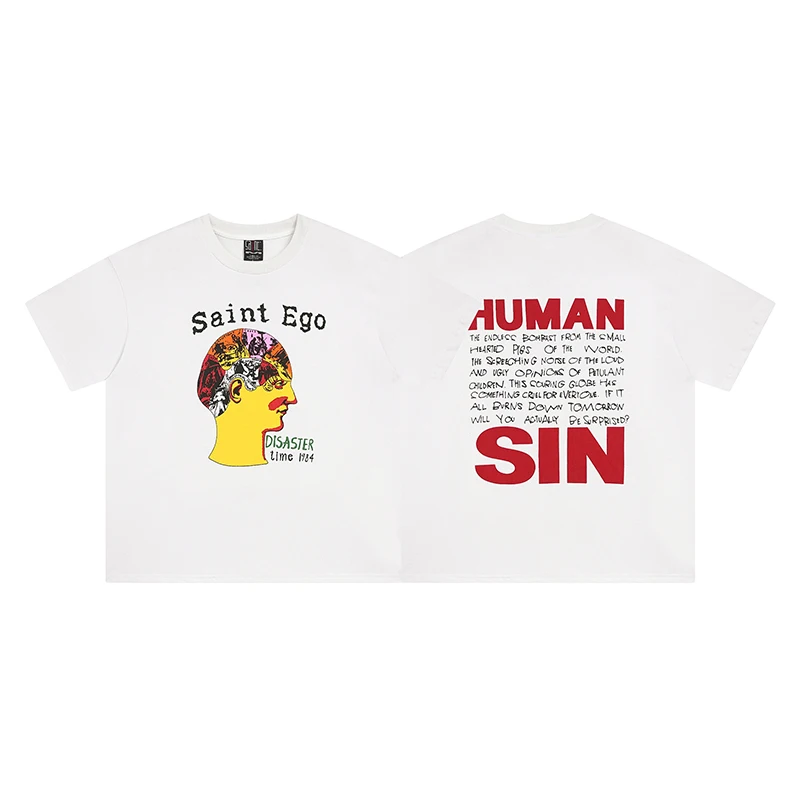 

2023ss Saint Michael Print Vintage Men Women Bucket Loose Round Neck Short Sleeve Women Tee T Shirt Saint Grey Wash Men T Shirt