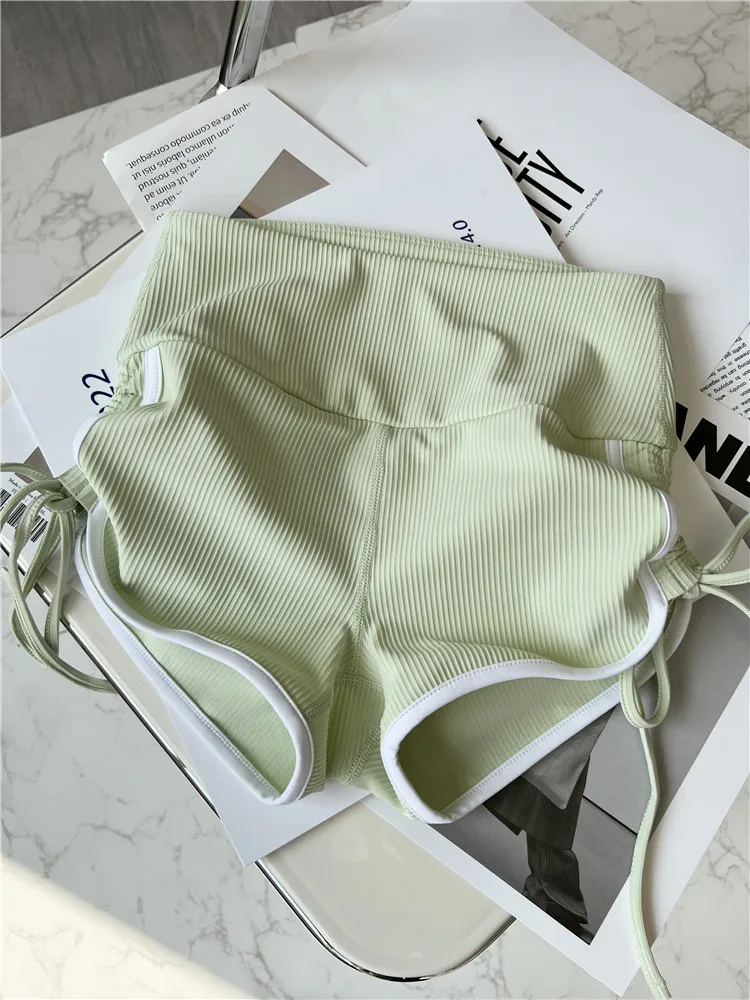 Women Drawstring High Waist Sports Shorts  Nude Running Drawstring Yoga Shorts Gym Leggings Workout