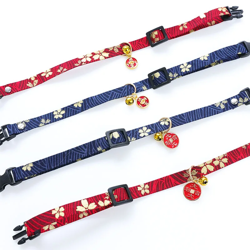 

Chinese Fashion Craft Printed Cat Collar Adjustable Soft With Bells Dog Cats Colars Lucky Fortune Necklace Puppy Accessories