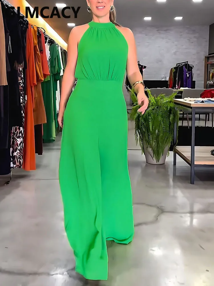 

Женский элегантный комбинезон без рукавов, свободный повседневный уличный комбинезон с широкими штанинами