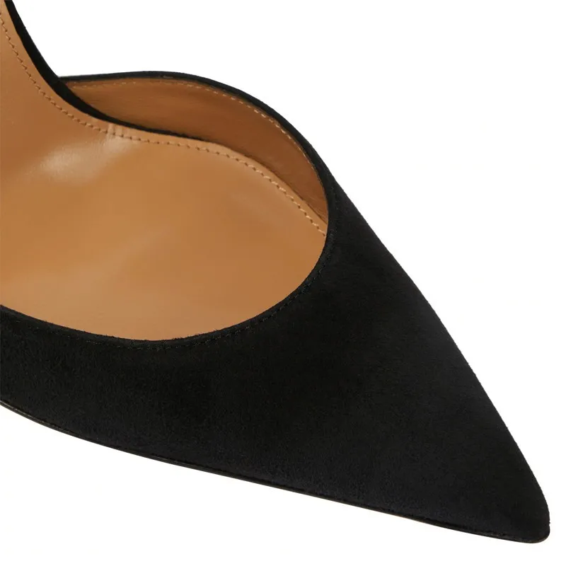 2023 European and American ladies new pointed high heels metal crystal heels sexy banquet suspender shoes