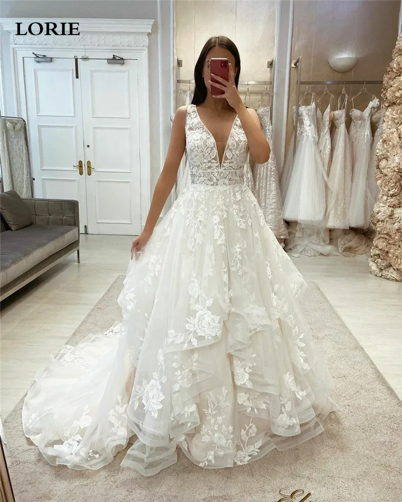 

Свадебные платья LORIE в стиле бохо, а-силуэт, с V-образным вырезом, кружевное свадебное платье с аппликацией, свадебные платья до пола, 2023