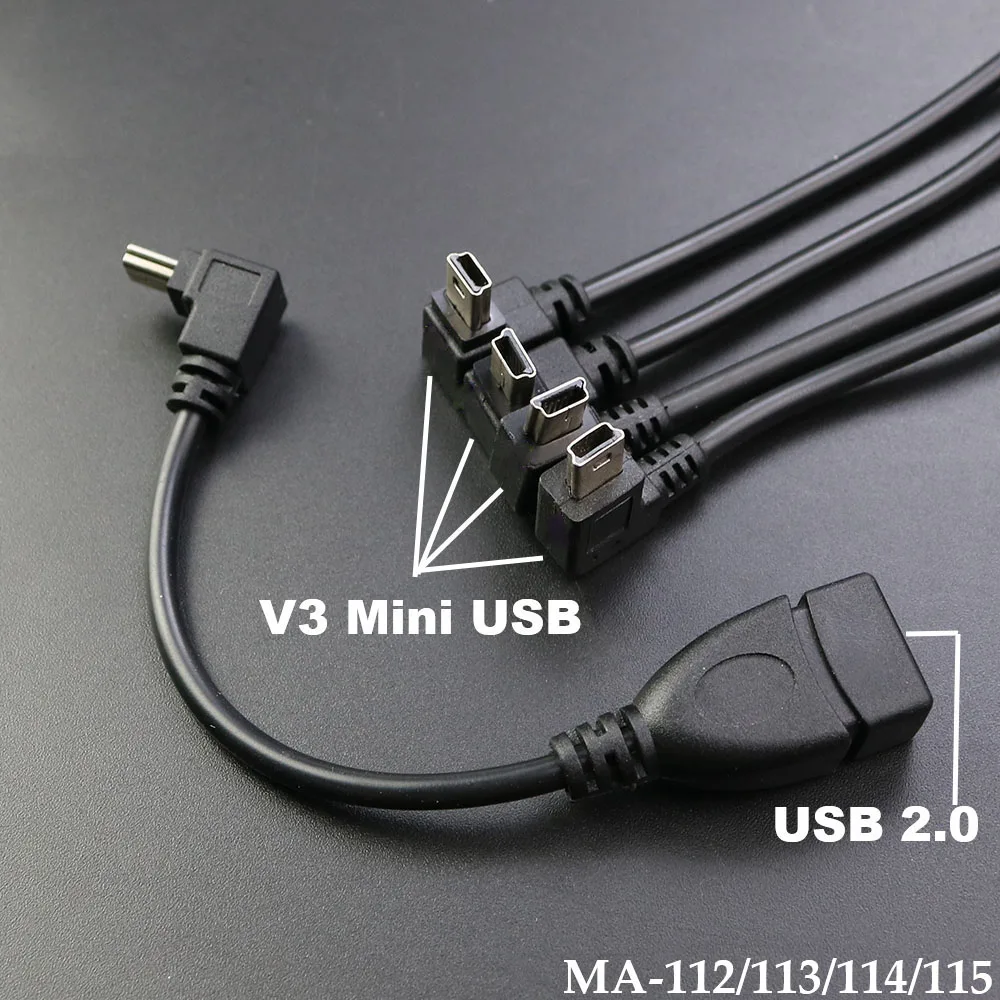 

1PCS Mini USB B Type 5pin Male Plug Left Angled 90 Degree to USB 2.0 Female Data Cable For Digital Camera Extension Hard Drives