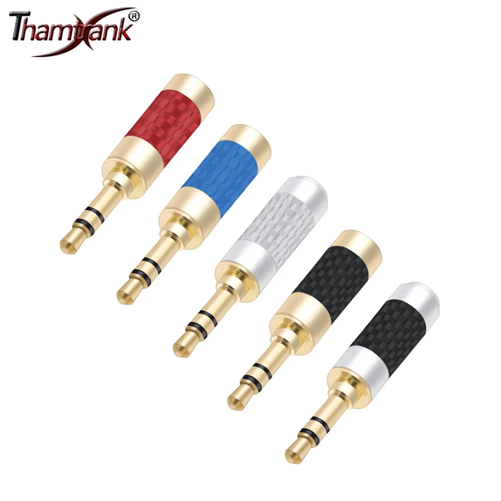

10pcs/lot Jack 3.5mm 3 Poles Male Plug Carbon Fiber Gold Plated 4 Pin 3.5mm Stereo Soldering Headphone Connector for 6MM Cable
