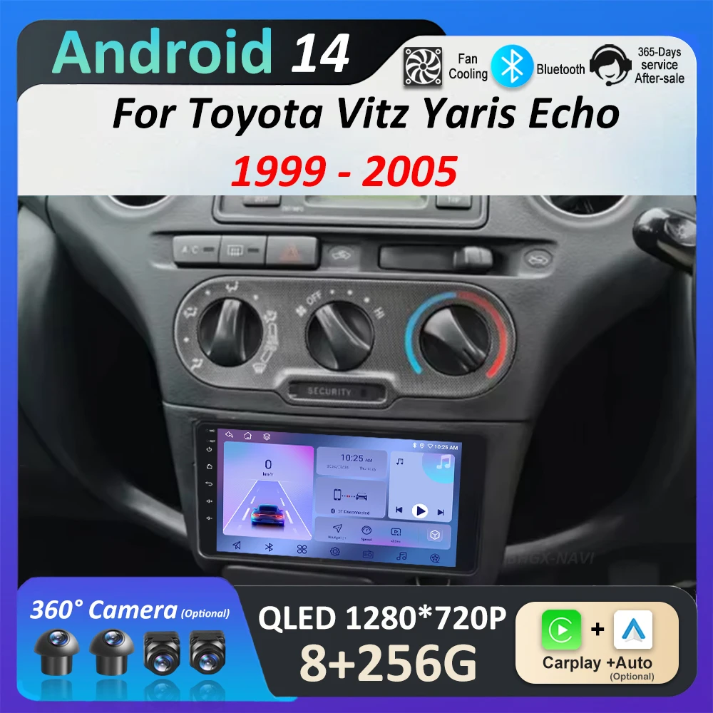 Фото Для Toyota Vitz Yaris Echo 1999-2005 Автомобильный радиоприемник Мультимедийный плеер ОС Android Bluetooh 4G DSP Стерео Wi-Fi QLED Экран Автоинструменты №1