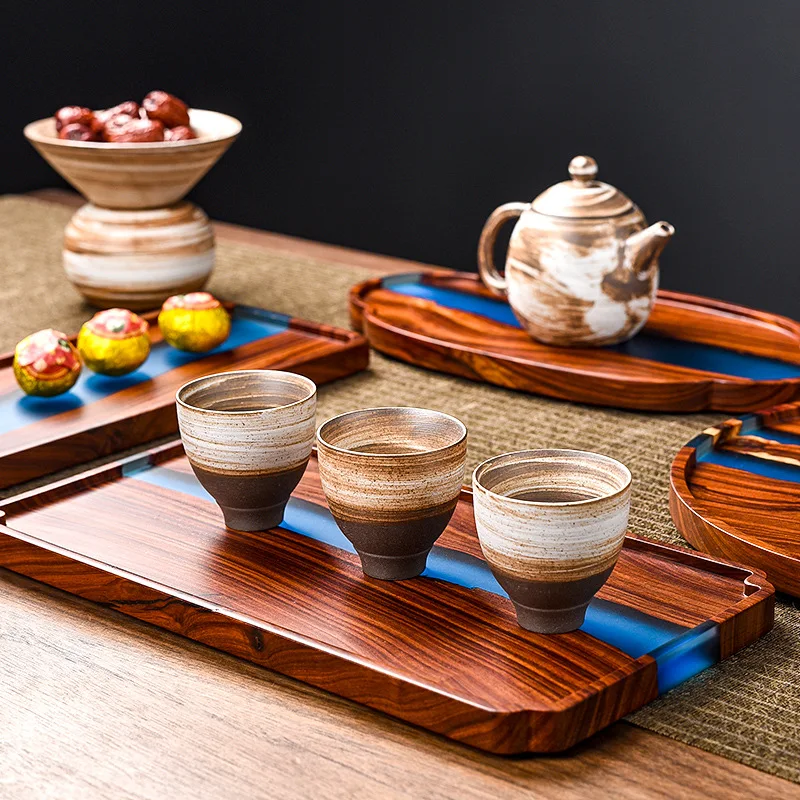 

Tray Tea Household Snack Wooden Tea Dry Epoxy Small Snack Table Tray High-grade Tray Resin Retro Bubble Tray