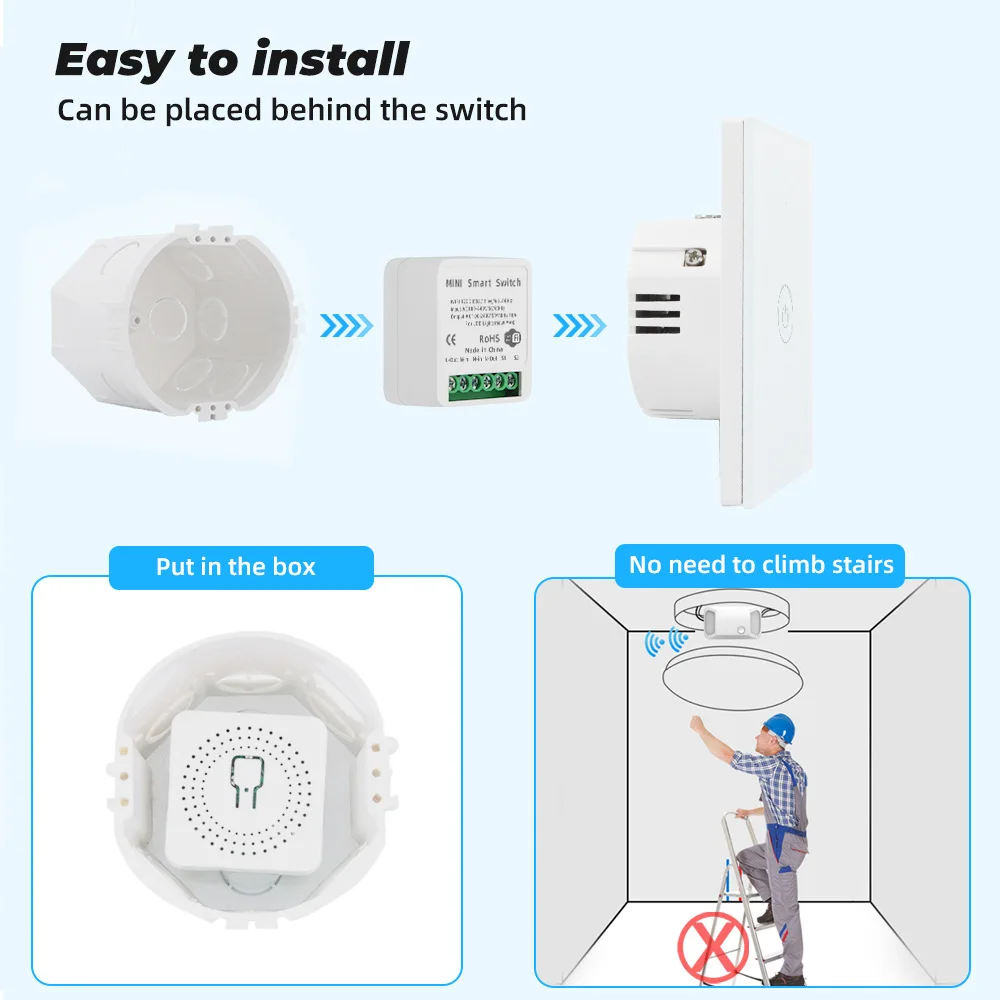 

Mini Tuya Wifi DIY Switch Supports 16/10A 2 Way Control Smart Home Automation Module Works with Alexa Google Home Smart Life App