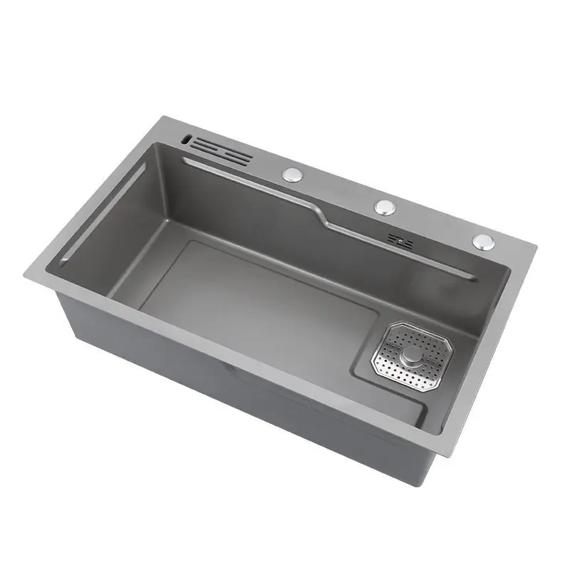 

65*45cm Kitchen undercounter basin black nano stainless steel sink table-controlled water multi-function sink cutting board