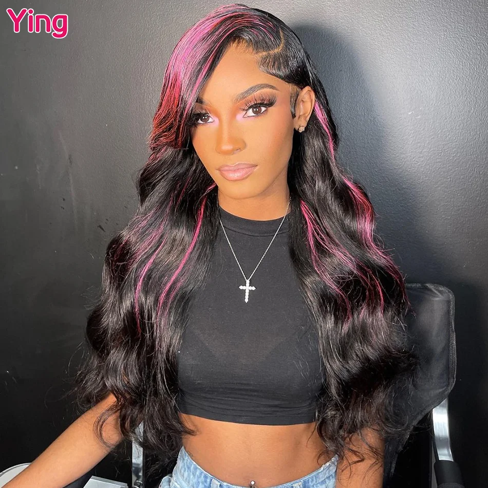 Ying Highlight Pink Streak Body Wave 5x5 Transparent Lace Wig 13x4 Lace Front Wig Remy Human Hair 13x6 Lace Front Wig PrePlucked