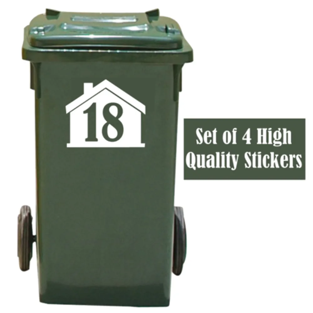 

4 X White Wheelie Bin House Number Stickers Customized Personality 14cmx16cm